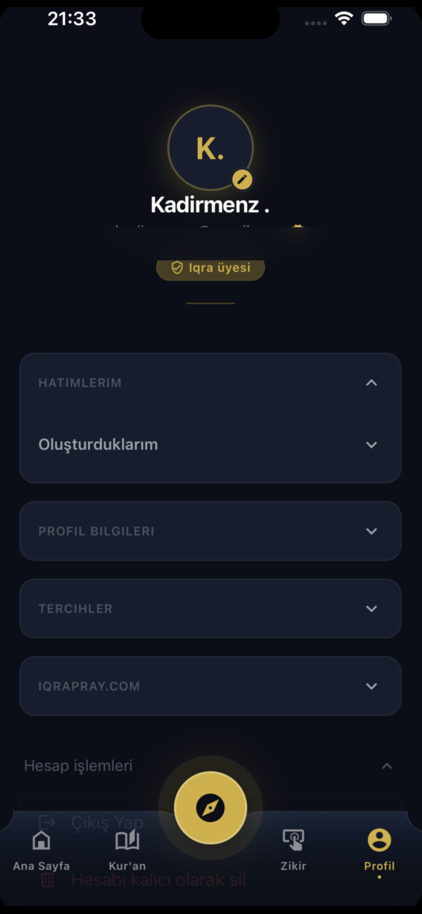 Iqra profil ekranı